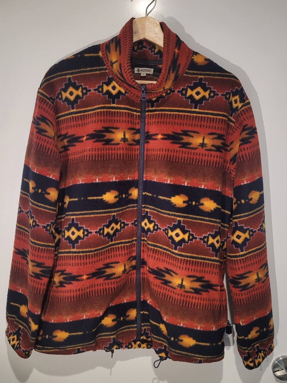 Angderson Men's Southwestern Pattern Zip-Up Shirt Jacket in Rust